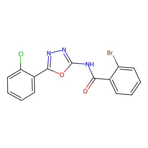 2-bromo-N-[5-(2-chlorophenyl)-1,3,4-oxadiazol-2-yl]benzamide structure