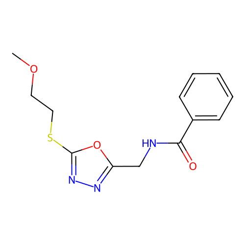 N-[[5-(2-methoxyethylsulfanyl)-1,3,4-oxadiazol-2-yl]methyl]benzamide structure