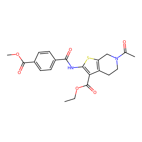 ethyl 6-acetyl-2-(4-(methoxycarbonyl)benzamido)-4,5,6,7-tetrahydrothieno[2,3-c]pyridine-3-carboxylate structure