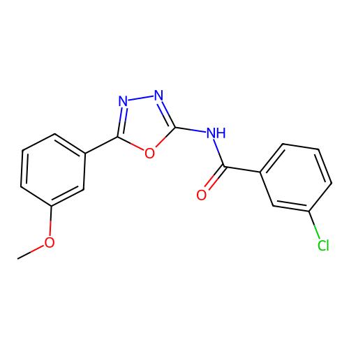 3-chloro-N-[5-(3-methoxyphenyl)-1,3,4-oxadiazol-2-yl]benzamide structure