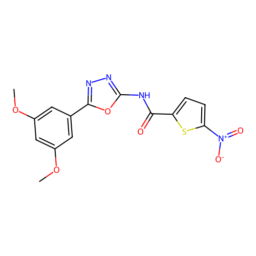 N-[5-(3,5-dimethoxyphenyl)-1,3,4-oxadiazol-2-yl]-5-nitrothiophene-2-carboxamide structure
