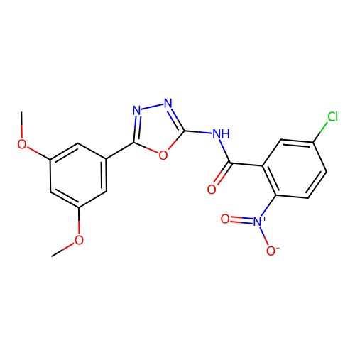 5-chloro-N-[5-(3,5-dimethoxyphenyl)-1,3,4-oxadiazol-2-yl]-2-nitrobenzamide structure