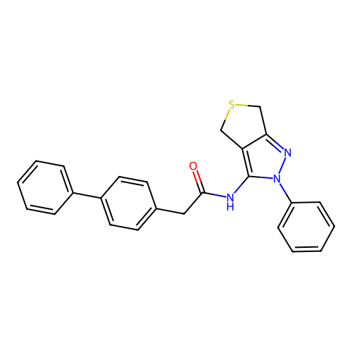 N-(2-phenyl-4,6-dihydrothieno[3,4-c]pyrazol-3-yl)-2-(4-phenylphenyl)acetamide structure