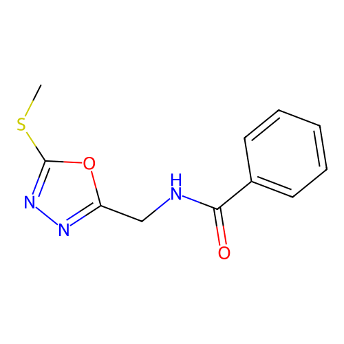 N-[(5-methylsulfanyl-1,3,4-oxadiazol-2-yl)methyl]benzamide structure