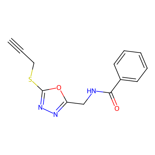 N-((5-(prop-2-yn-1-ylthio)-1,3,4-oxadiazol-2-yl)methyl)benzamide structure