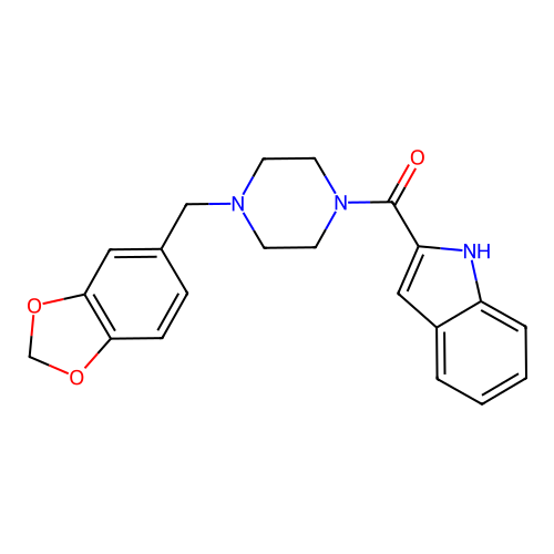 [4-(1,3-benzodioxol-5-ylmethyl)piperazin-1-yl]-(1H-indol-2-yl)methanone structure