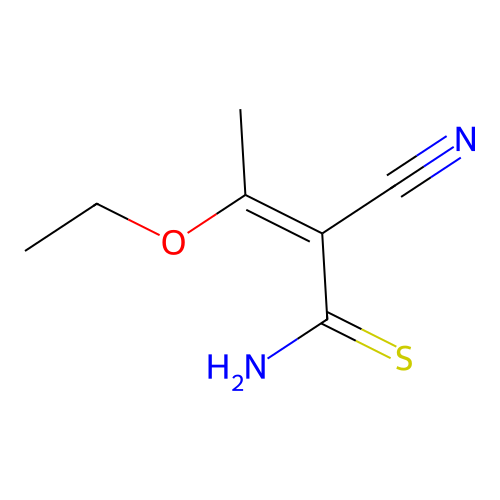(2Z)-2-cyano-3-ethoxybut-2-enethioamide structure