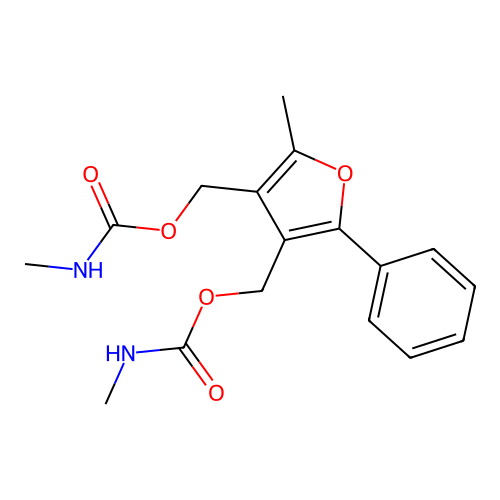 [2-methyl-4-(methylcarbamoyloxymethyl)-5-phenylfuran-3-yl]methyl N-methylcarbamate structure