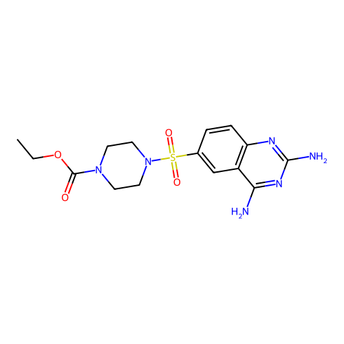 4-(2,4-Diamino-quinazoline-6-sulfonyl)-piperazine-1-carboxylic acid ethyl ester structure