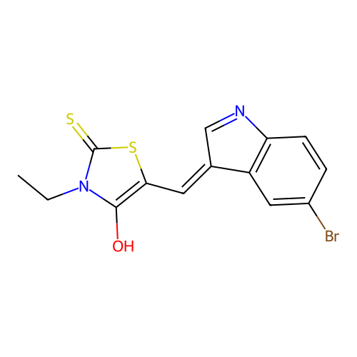 5-[(5-bromo-1H-indol-3-yl)methylidene]-3-ethyl-2-sulfanylidene-thiazolidin-4-one structure