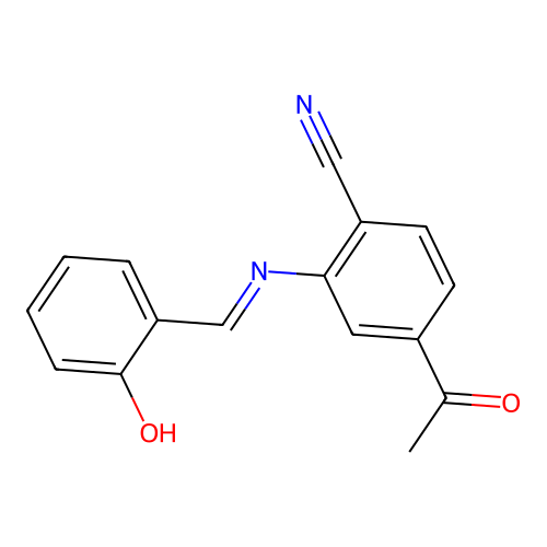 4-Acetyl-2-{[(6-oxocyclohexa-2,4-dien-1-ylidene)methyl]amino}benzonitrile structure