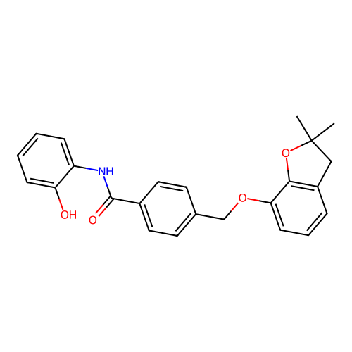 4-[(2,2-dimethyl-3H-1-benzofuran-7-yl)oxymethyl]-N-(2-hydroxyphenyl)benzamide structure