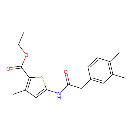 Ethyl 5-[2-(3,4-dimethylphenyl)acetamido]-3-methylthiophene-2-carboxylate structure