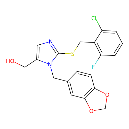 {1-[(2H-1,3-benzodioxol-5-yl)methyl]-2-{[(2-chloro-6-fluorophenyl)methyl]sulfanyl}-1H-imidazol-5-yl}methanol structure
