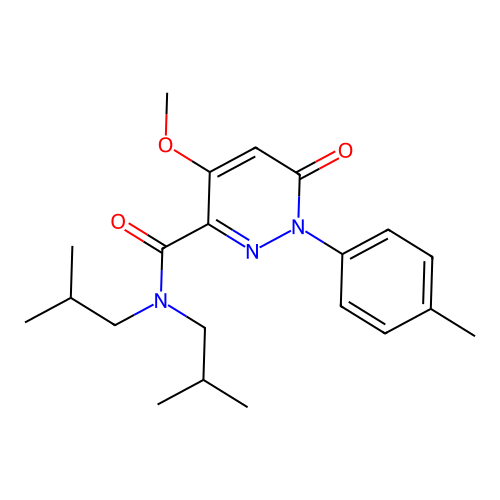 N,N-diisobutyl-4-methoxy-6-oxo-1-(p-tolyl)-1,6-dihydropyridazine-3-carboxamide structure