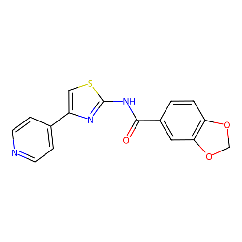 N-(4-(pyridin-4-yl)thiazol-2-yl)benzo[d][1,3]dioxole-5-carboxamide structure