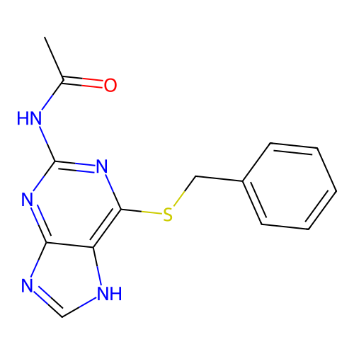 N-(6-benzylsulfanyl-7H-purin-2-yl)acetamide structure