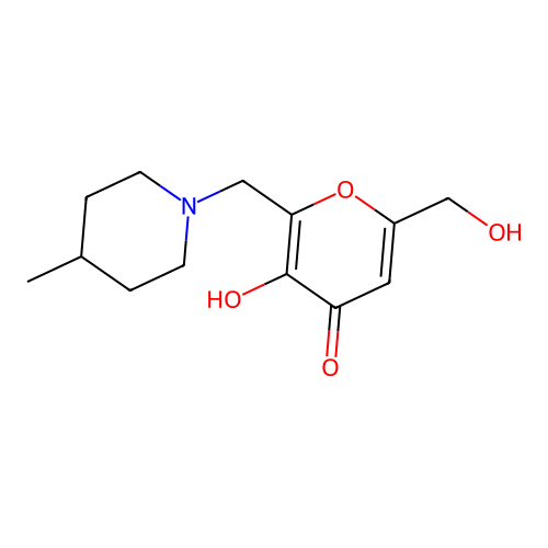3-hydroxy-6-(hydroxymethyl)-2-[(4-methylpiperidin-1-yl)methyl]-4H-pyran-4-one structure