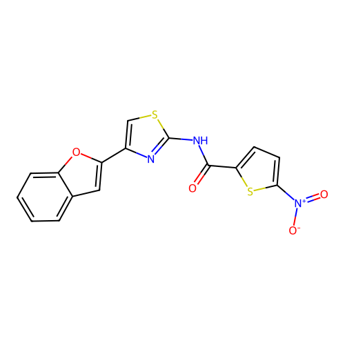 N-[4-(1-benzofuran-2-yl)-1,3-thiazol-2-yl]-5-nitrothiophene-2-carboxamide structure