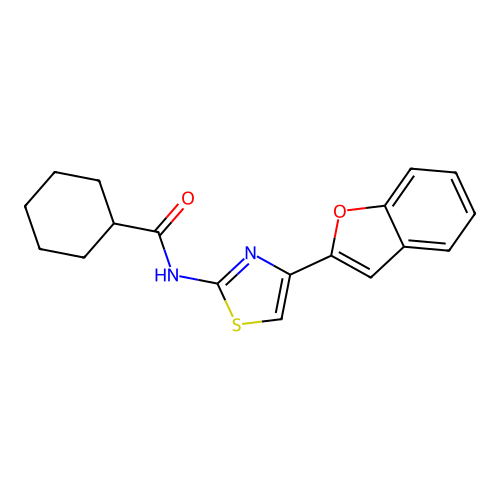 N-[4-(1-benzofuran-2-yl)-1,3-thiazol-2-yl]cyclohexanecarboxamide structure