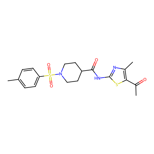 N-(5-acetyl-4-methylthiazol-2-yl)-1-tosylpiperidine-4-carboxamide structure