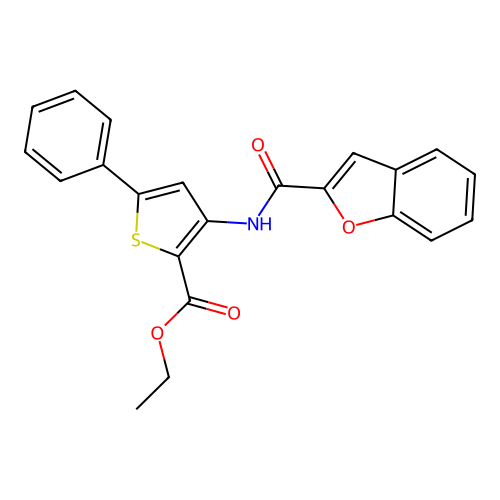 Ethyl 3-(benzofuran-2-carboxamido)-5-phenylthiophene-2-carboxylate structure