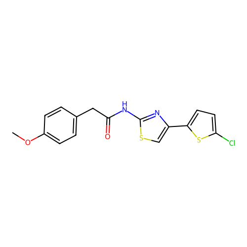 N-[4-(5-chlorothiophen-2-yl)-1,3-thiazol-2-yl]-2-(4-methoxyphenyl)acetamide structure