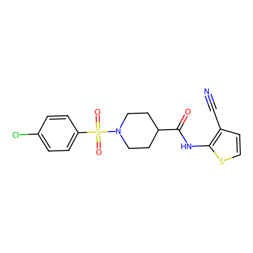 1-(4-chlorophenyl)sulfonyl-N-(3-cyanothiophen-2-yl)piperidine-4-carboxamide structure