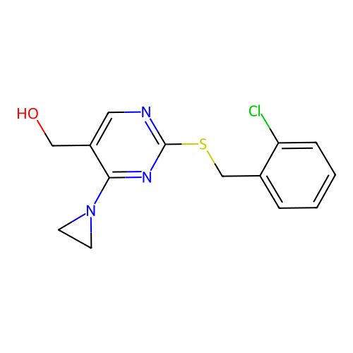 [4-(Aziridin-1-yl)-2-{[(2-chlorophenyl)methyl]sulfanyl}pyrimidin-5-yl]methanol structure