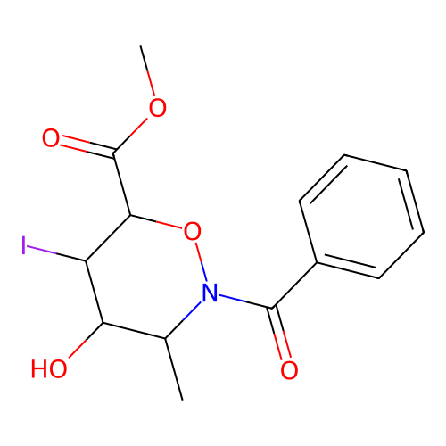 Methyl 2-benzoyl-4-hydroxy-5-iodo-3-methyl-1,2-oxazinane-6-carboxylate structure