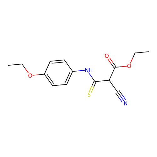 Cyano-(4-ethoxy-phenylthiocarbamoyl)-acetic acid ethyl ester structure