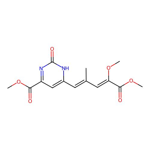 methyl 6-[(1E,3Z)-4,5-dimethoxy-2-methyl-5-oxopenta-1,3-dien-1-yl]-2-hydroxypyrimidine-4-carboxylate structure