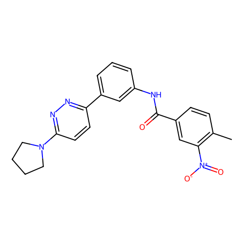 4-methyl-3-nitro-N-(3-(6-(pyrrolidin-1-yl)pyridazin-3-yl)phenyl)benzamide structure