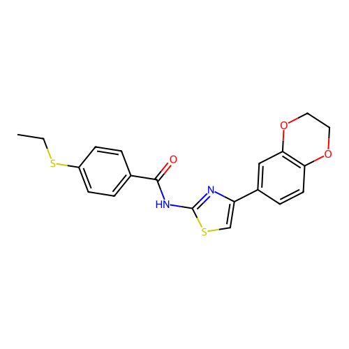 N-(4-(2,3-dihydrobenzo[b][1,4]dioxin-6-yl)thiazol-2-yl)-4-(ethylthio)benzamide structure