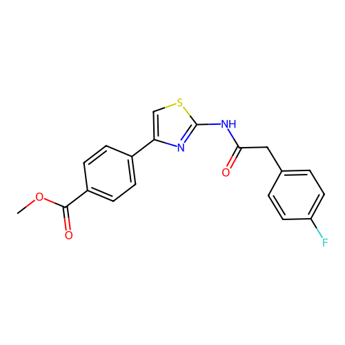 Methyl 4-(2-(2-(4-fluorophenyl)acetamido)thiazol-4-yl)benzoate structure