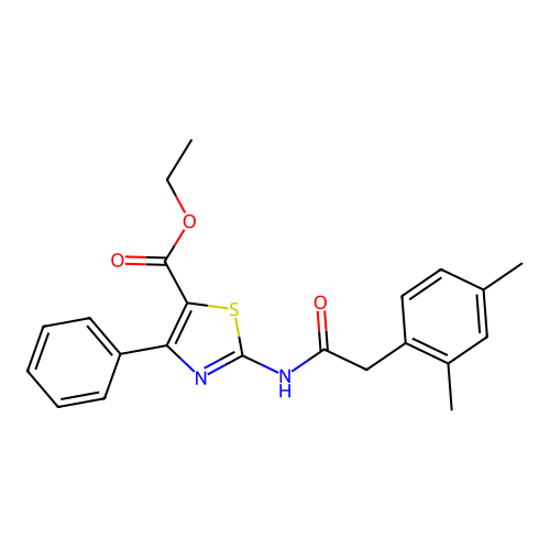 Ethyl 2-(2-(2,4-dimethylphenyl)acetamido)-4-phenylthiazole-5-carboxylate structure