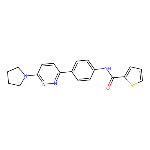 N-{4-[6-(pyrrolidin-1-yl)pyridazin-3-yl]phenyl}thiophene-2-carboxamide structure