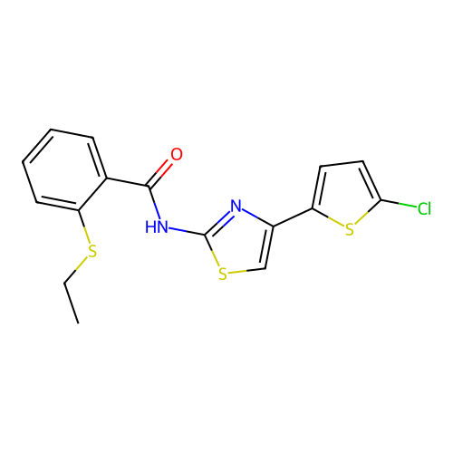 N-(4-(5-chlorothiophen-2-yl)thiazol-2-yl)-2-(ethylthio)benzamide structure