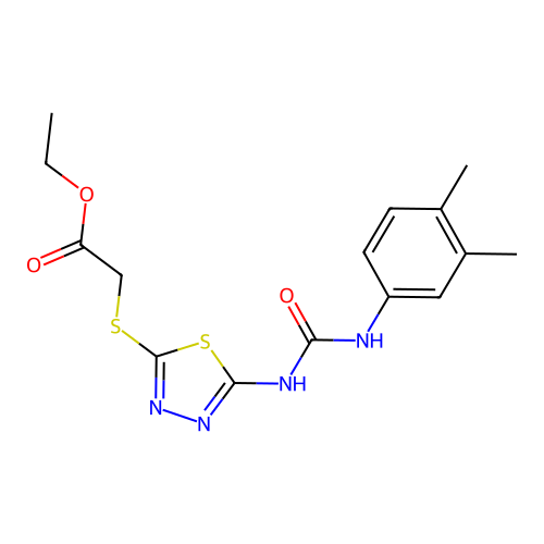 Ethyl 2-((5-(3-(3,4-dimethylphenyl)ureido)-1,3,4-thiadiazol-2-yl)thio)acetate structure