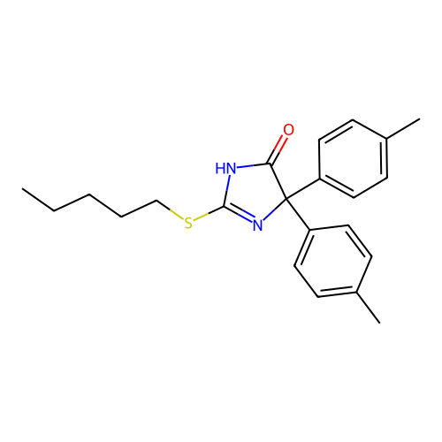 4,4-bis(4-methylphenyl)-2-pentylsulfanyl-1H-imidazol-5-one structure