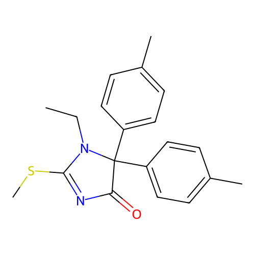 1-Ethyl-5,5-bis(4-methylphenyl)-2-methylsulfanylimidazol-4-one structure