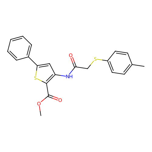 Methyl 5-phenyl-3-(2-(p-tolylthio)acetamido)thiophene-2-carboxylate structure