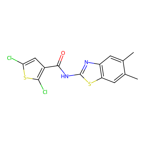 2,5-dichloro-N-(5,6-dimethyl-1,3-benzothiazol-2-yl)thiophene-3-carboxamide structure