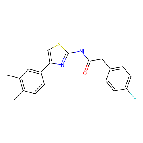 N-(4-(3,4-dimethylphenyl)thiazol-2-yl)-2-(4-fluorophenyl)acetamide structure