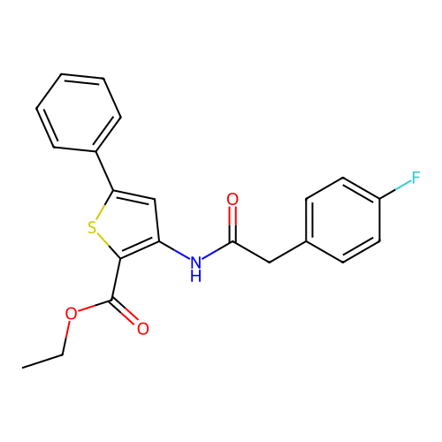Ethyl 3-[2-(4-fluorophenyl)acetamido]-5-phenylthiophene-2-carboxylate structure
