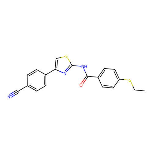 N-(4-(4-cyanophenyl)thiazol-2-yl)-4-(ethylthio)benzamide structure