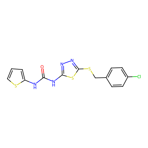 1-[5-[(4-Chlorophenyl)methylsulfanyl]-1,3,4-thiadiazol-2-yl]-3-thiophen-2-ylurea structure