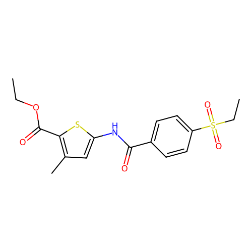 Ethyl 5-(4-(ethylsulfonyl)benzamido)-3-methylthiophene-2-carboxylate structure