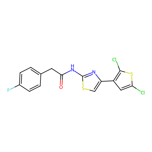 N-[4-(2,5-dichlorothiophen-3-yl)-1,3-thiazol-2-yl]-2-(4-fluorophenyl)acetamide structure