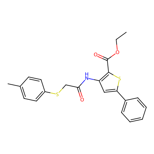 Ethyl 5-phenyl-3-(2-(p-tolylthio)acetamido)thiophene-2-carboxylate structure